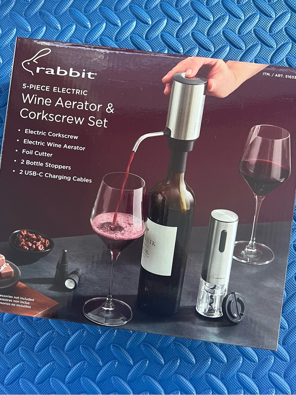 Rabbit Stainless Steel Electric Wine Aerator & Corkscrew Set - Silver
